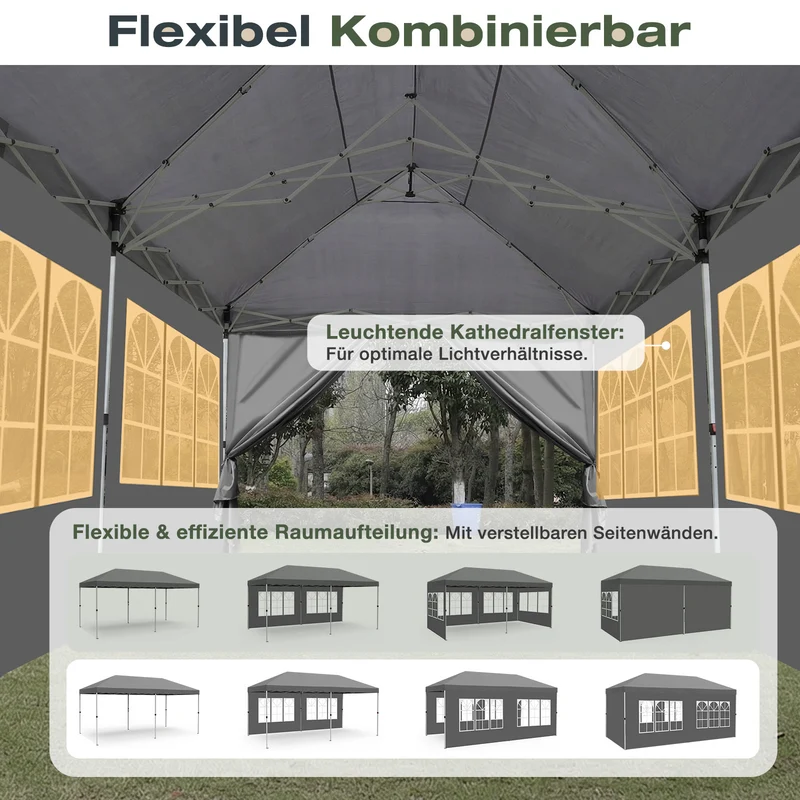 Sekey 3x6m One-Touch Pop-Up Pavillon mit Seitenwänden – Wasserdicht & Windfest, Faltpavillon mit 4 Sandsäcken, Höhenverstellbar, Schnellaufbau für Garten, Camping & Events