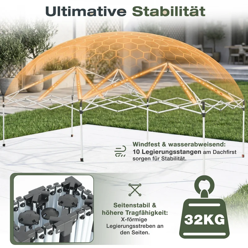 Sekey 3x6m One-Touch Pop-Up Pavillon mit Seitenwänden – Wasserdicht & Windfest, Faltpavillon mit 4 Sandsäcken, Höhenverstellbar, Schnellaufbau für Garten, Camping & Events