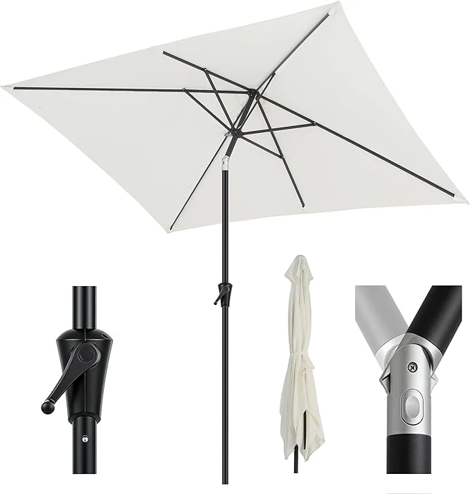 Sekey Aluminium Sonnenschirm Rechteck mit Kurbel & Knickfunktion – UV50+ Gartenschirm 38 mm Stange, 12x18 mm Streben für Balkon, Terrasse & Garten
