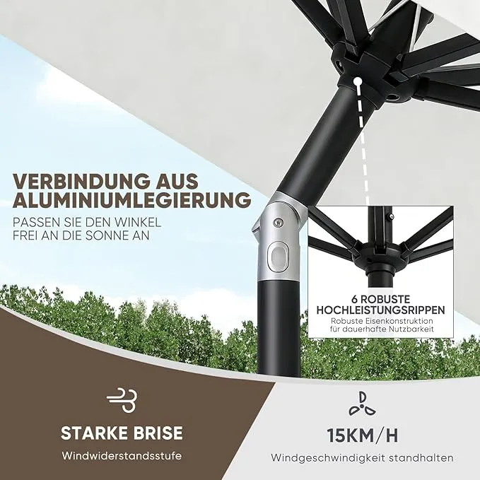 Sekey Aluminium Sonnenschirm Rechteck mit Kurbel & Knickfunktion – UV50+ Gartenschirm 38 mm Stange, 12x18 mm Streben für Balkon, Terrasse & Garten