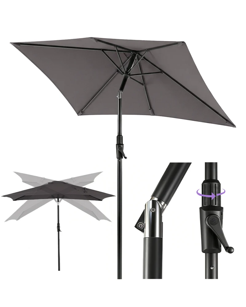 Sekey Sonnenschirm Rechteck 200x300 cm mit Kurbel & Auto-Neigung – stabiler Marktschirm 38 mm Stahlrohr, UV-Schutz, Balkon- & Gartenschirm für Terrasse