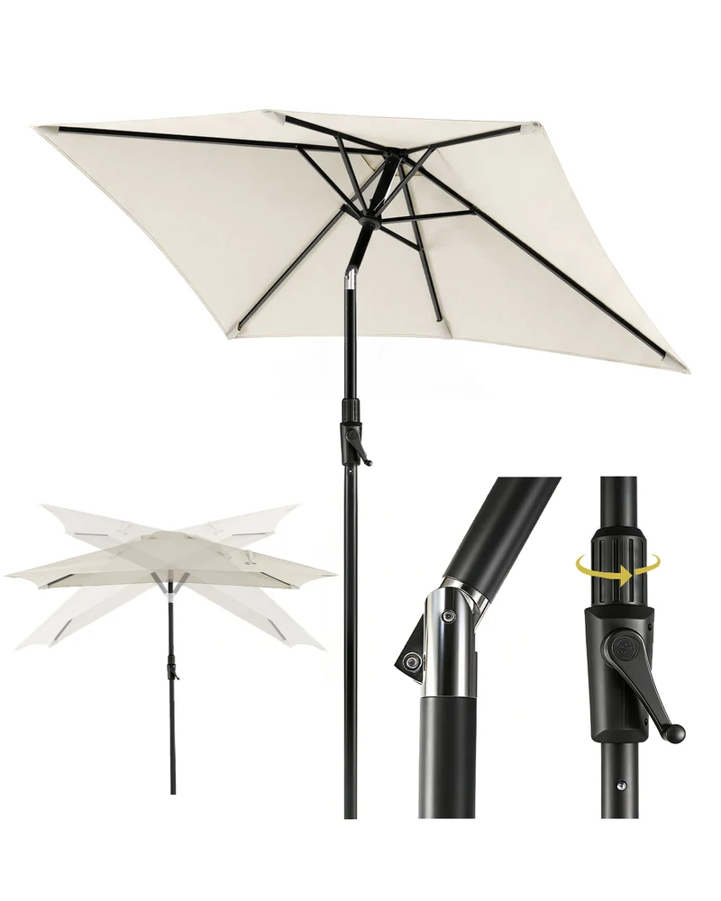 Sekey Sonnenschirm Rechteck 200x300 cm mit Kurbel & Auto-Neigung – stabiler Marktschirm 38 mm Stahlrohr, UV-Schutz, Balkon- & Gartenschirm für Terrasse