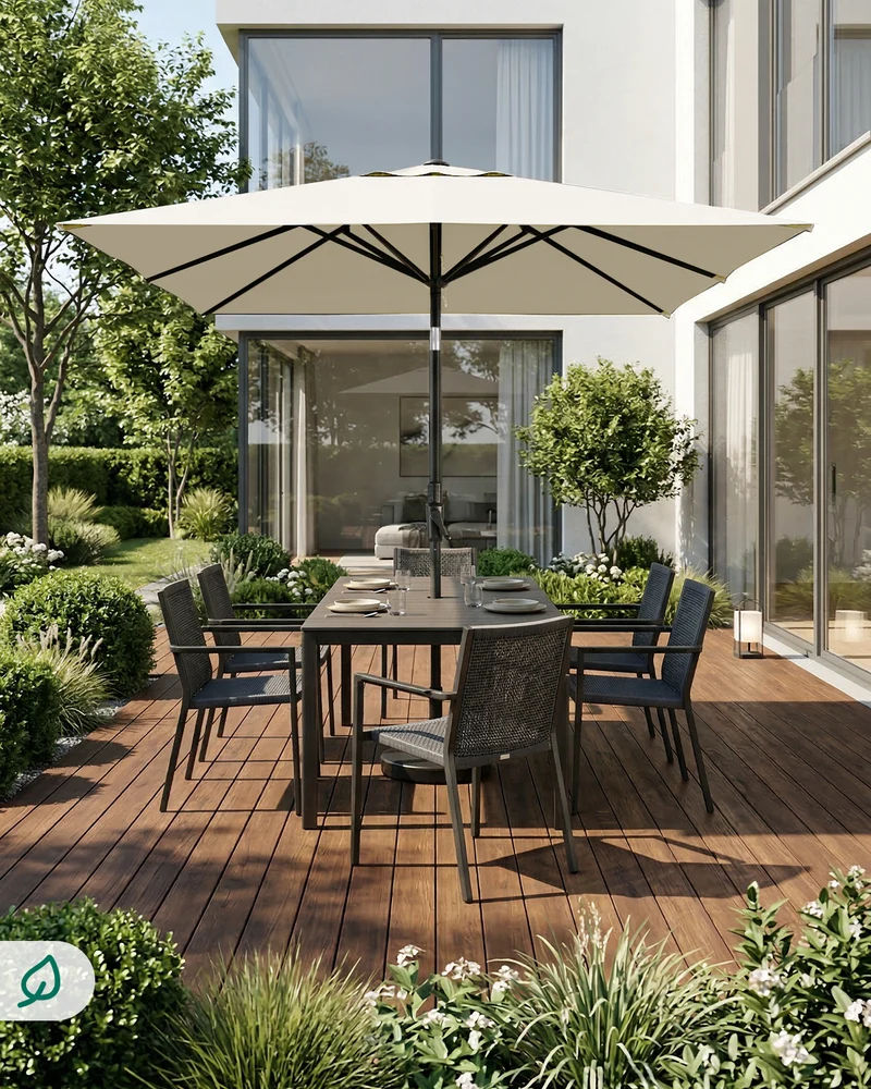 Sekey Sonnenschirm Rechteck 200x300 cm mit Kurbel & Auto-Neigung – stabiler Marktschirm 38 mm Stahlrohr, UV-Schutz, Balkon- & Gartenschirm für Terrasse
