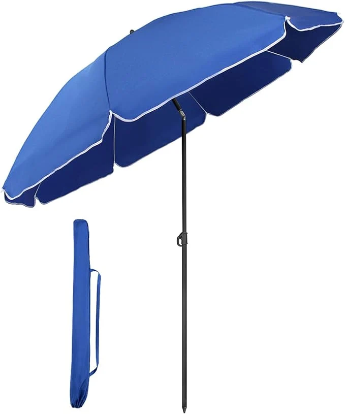 Sekey Sonnenschirm Ø160 cm rund – Strand- & Balkonschirm mit Neigungswinkel & Höhenverstellung, inkl. Schutzhülle, 140 g/m² Polyester, für Garten, Terrasse & Strand