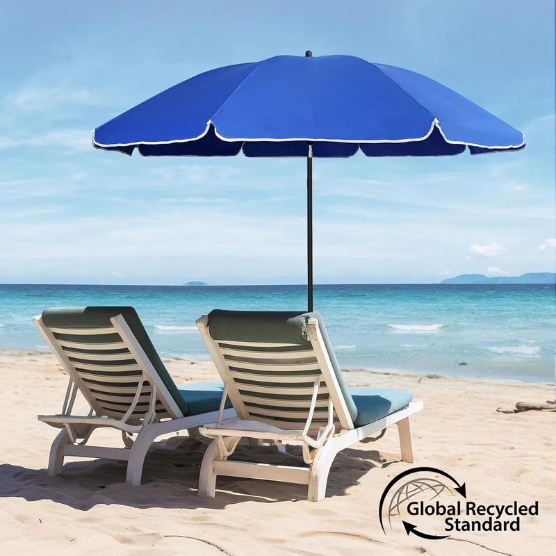 Sekey Sonnenschirm Ø160 cm rund – Strand- & Balkonschirm mit Neigungswinkel & Höhenverstellung, inkl. Schutzhülle, 140 g/m² Polyester, für Garten, Terrasse & Strand