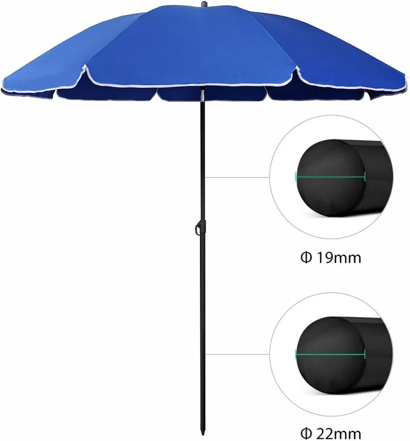 Sekey Sonnenschirm Ø160 cm rund – Strand- & Balkonschirm mit Neigungswinkel & Höhenverstellung, inkl. Schutzhülle, 140 g/m² Polyester, für Garten, Terrasse & Strand