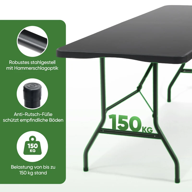 Sekey Klapptisch 152x70x74 cm – Robuster Buffettisch aus Kunststoff, tragbar mit Griff, wetterfest & faltbar – Campingtisch, Partytisch, Gartentisch für 4 Personen