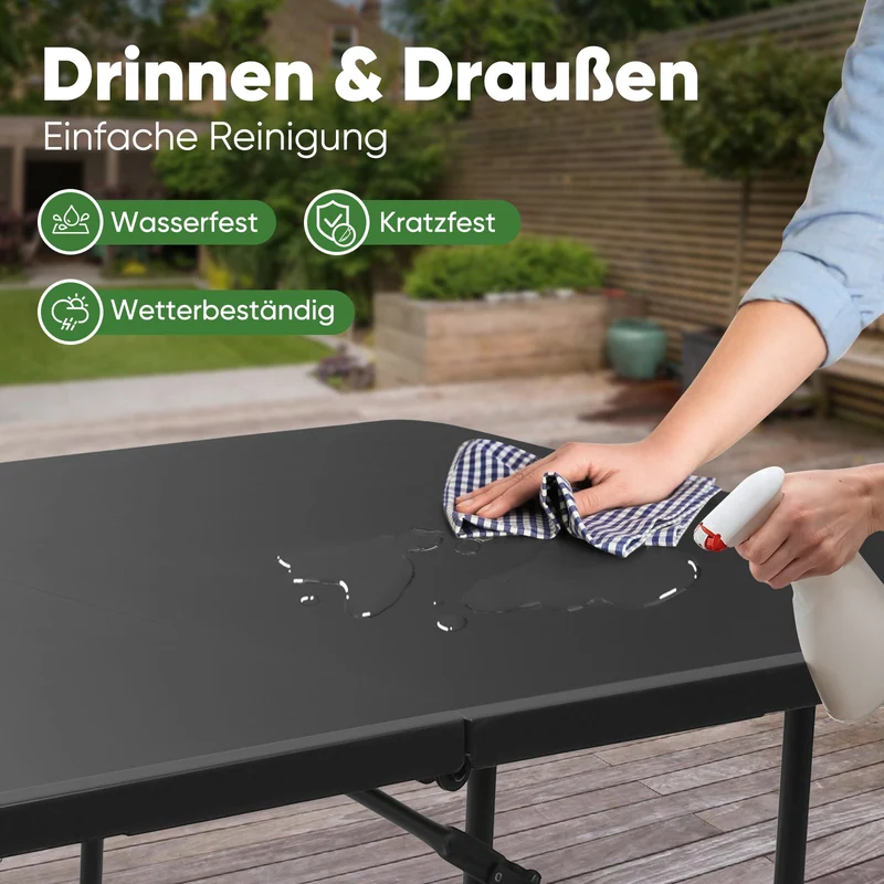 Sekey Klapptisch 152x70x74 cm – Robuster Buffettisch aus Kunststoff, tragbar mit Griff, wetterfest & faltbar – Campingtisch, Partytisch, Gartentisch für 4 Personen