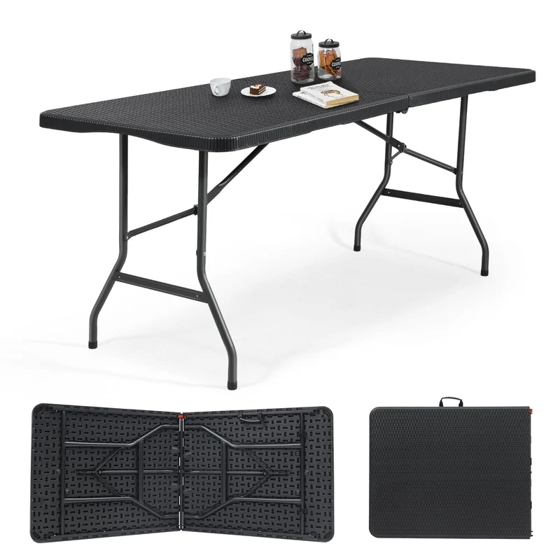 Sekey Klapptisch Gartentisch klappbar – Rattan-Optik/Glatt, wetterfest & tragbar, ideal für Balkon, Garten & Party