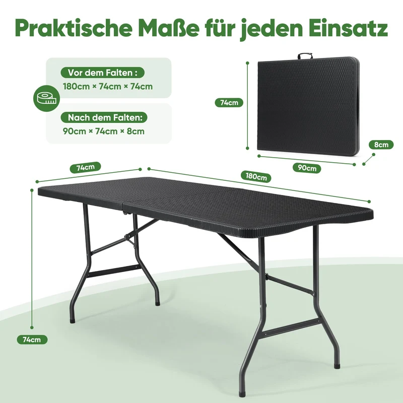 Sekey Klapptisch Gartentisch klappbar – Rattan-Optik/Glatt, wetterfest & tragbar, ideal für Balkon, Garten & Party