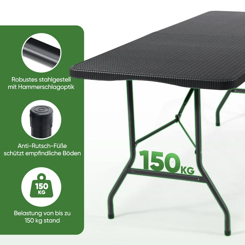 Sekey Klapptisch Gartentisch klappbar – Rattan-Optik/Glatt, wetterfest & tragbar, ideal für Balkon, Garten & Party