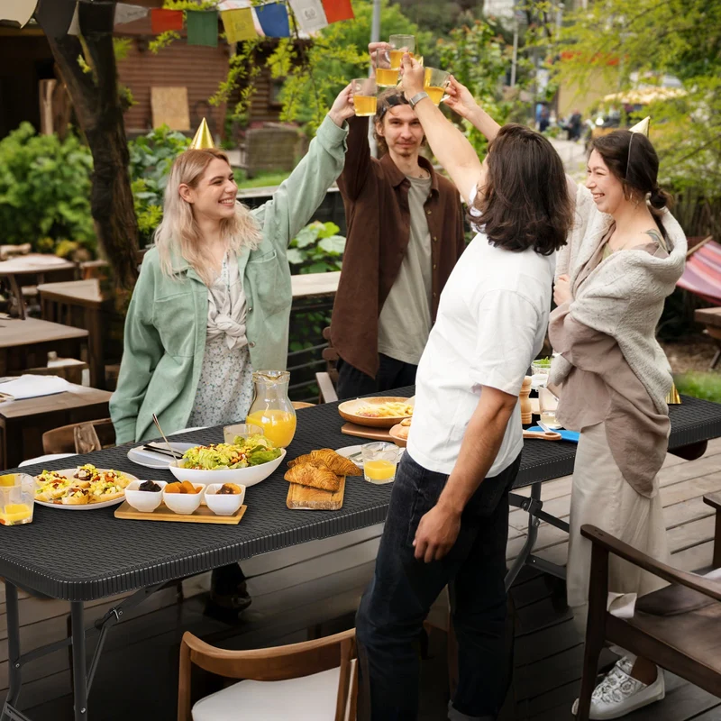 Sekey Klapptisch Gartentisch klappbar – Rattan-Optik/Glatt, wetterfest & tragbar, ideal für Balkon, Garten & Party