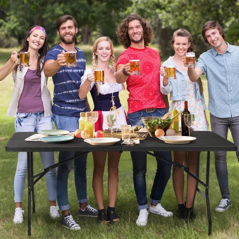 Sekey Klapptisch Gartentisch klappbar – Rattan-Optik/Glatt, wetterfest & tragbar, ideal für Balkon, Garten & Party
