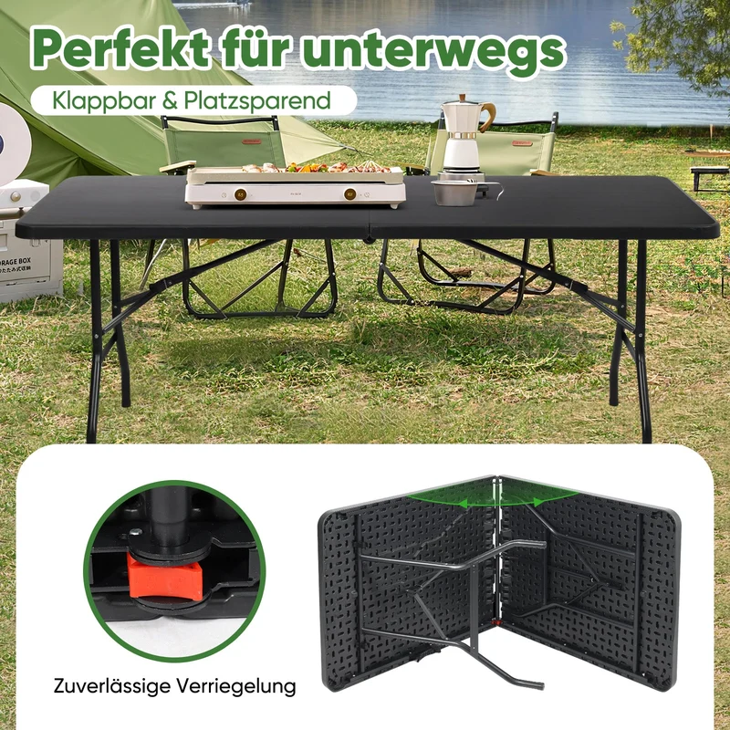 Sekey Klapptisch Gartentisch klappbar – Rattan-Optik/Glatt, wetterfest & tragbar, ideal für Balkon, Garten & Party