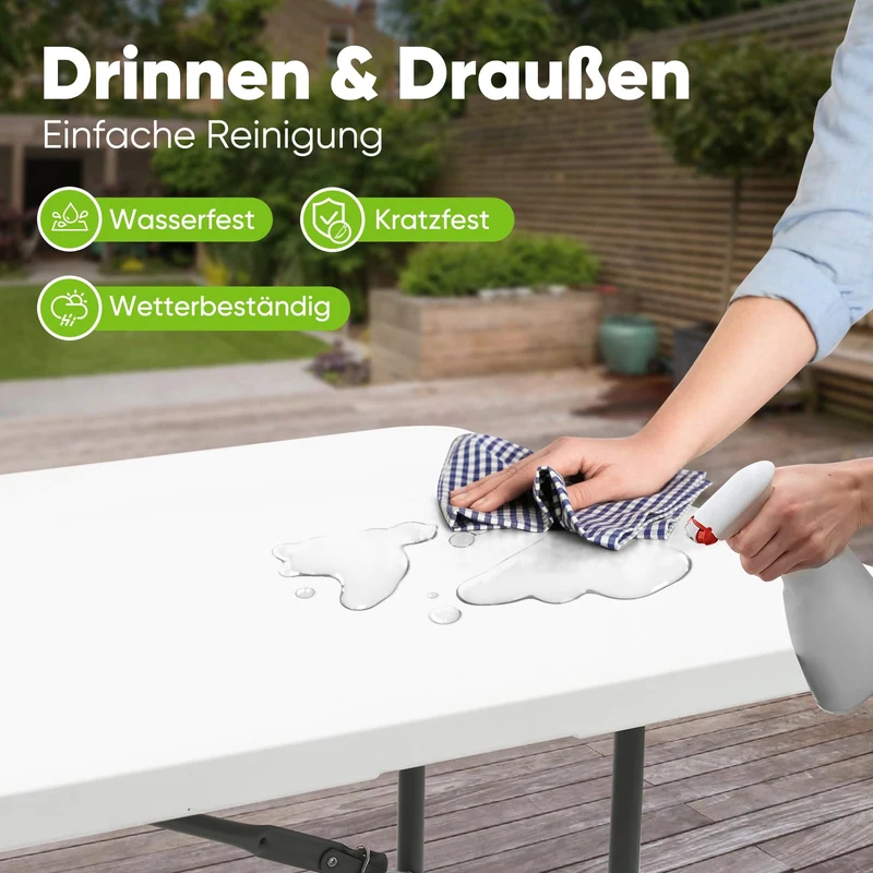 Sekey Klapptisch Gartentisch klappbar – Rattan-Optik/Glatt, wetterfest & tragbar, ideal für Balkon, Garten & Party