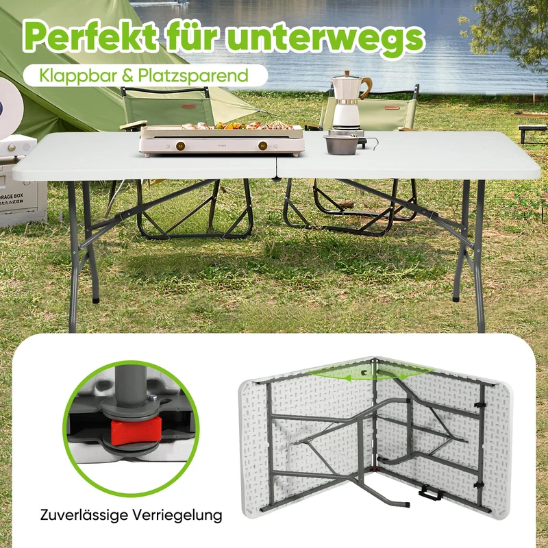 Sekey Klapptisch Gartentisch klappbar – Rattan-Optik/Glatt, wetterfest & tragbar, ideal für Balkon, Garten & Party