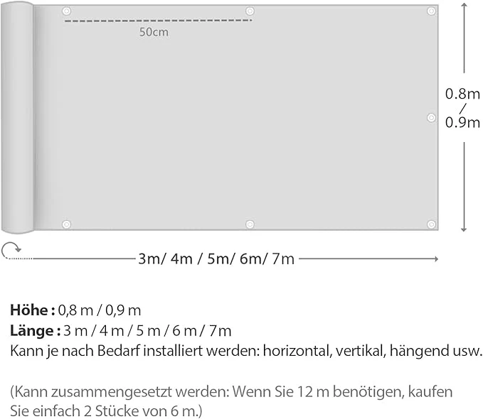 Sekey Balkon Sichtschutz Taupe – Wasserdichte Oxford Balkonabdeckung mit Nylon-Kabelbindern, UV-beständig, Blickdicht & Windschutz, Rostfreie Ösen, Einfach zu Installieren