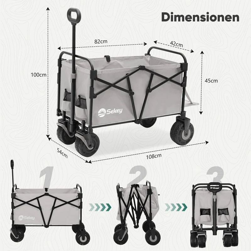 Sekey Faltbarer Transportwagen mit 200 kg Belastbarkeit – Robuster Bollerwagen mit Blasformreifen für Strand & Garten