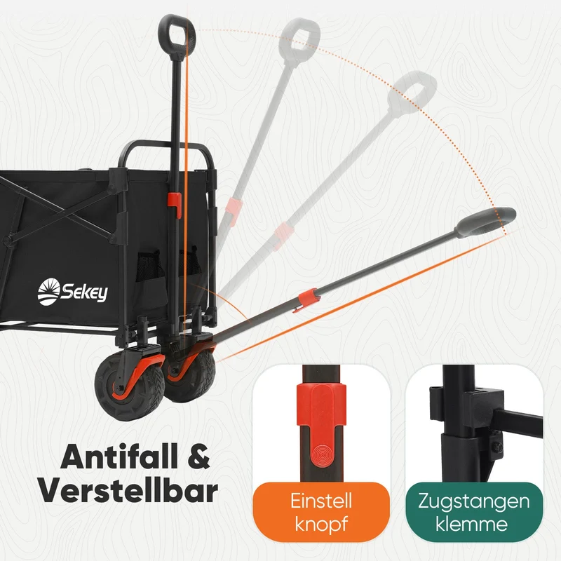 Sekey Faltbarer Transportwagen mit 200 kg Belastbarkeit – Robuster Bollerwagen mit Blasformreifen für Strand & Garten