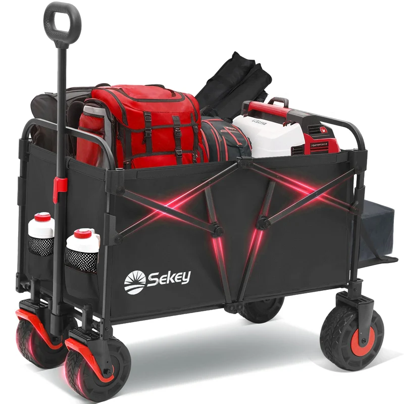 Sekey Faltbarer Transportwagen mit 200 kg Belastbarkeit – Robuster Bollerwagen mit Blasformreifen für Strand & Garten