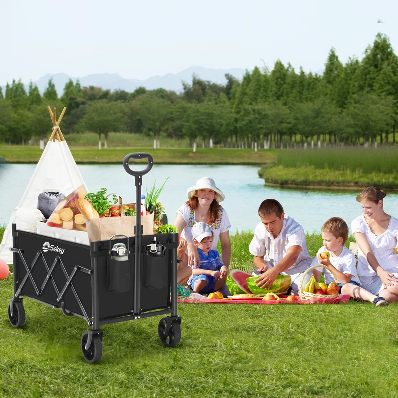 Sekey 4029 Klappbarer Bollerwagen mit Bremse – Platzsparender Handwagen für Ausflüge & Einkäufe