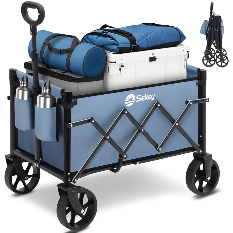 Sekey 4029 Klappbarer Bollerwagen mit Bremse – Platzsparender Handwagen für Ausflüge & Einkäufe