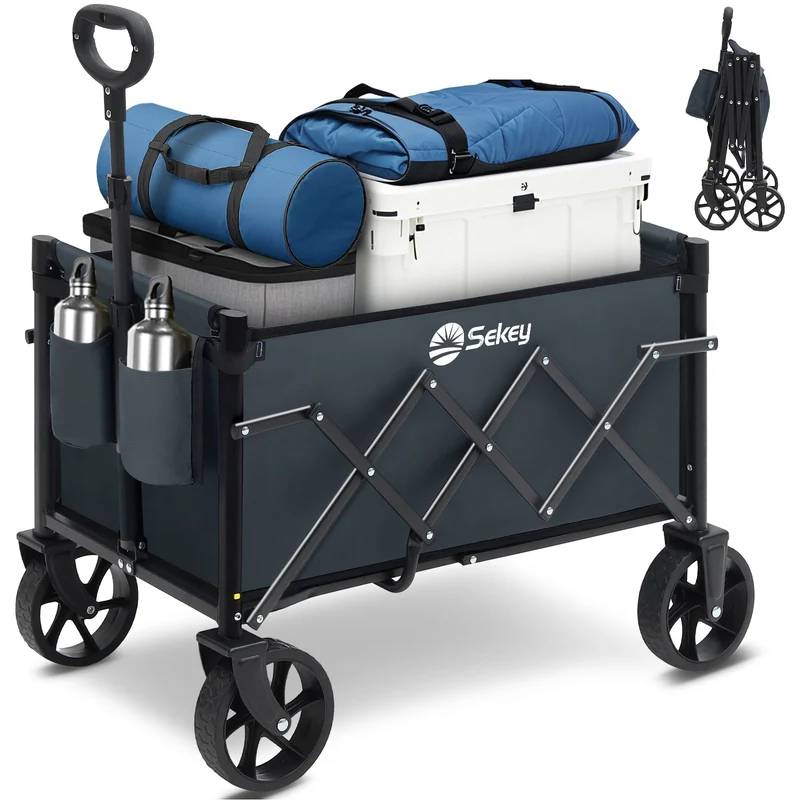 Sekey 4029 Klappbarer Bollerwagen mit Bremse – Platzsparender Handwagen für Ausflüge & Einkäufe
