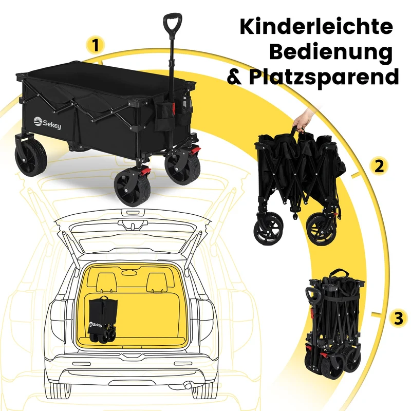 Sekey 4020 Faltbarer Bollerwagen 150kg mit Bremsen & Breitreifen – Robuster Handwagen für Gelände & Outdoor