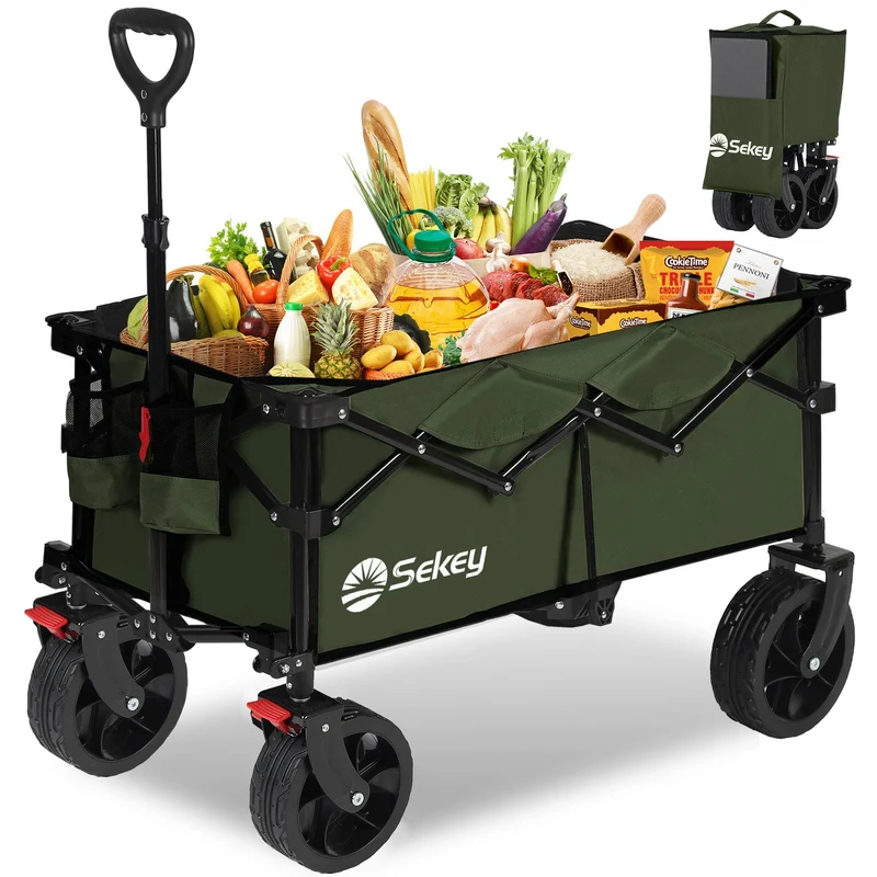 Sekey 4020 Faltbarer Bollerwagen 150kg mit Bremsen & Breitreifen – Robuster Handwagen für Gelände & Outdoor