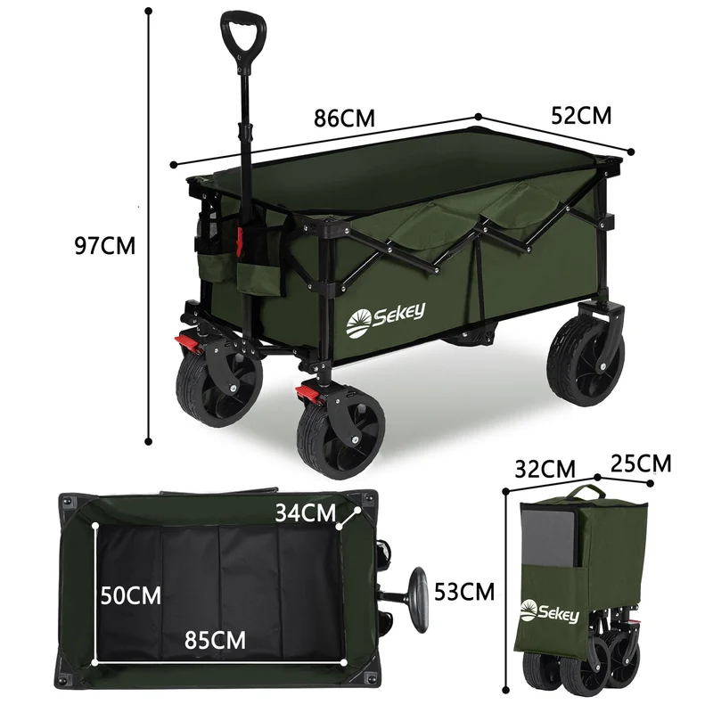 Sekey 4020 Faltbarer Bollerwagen 150kg mit Bremsen & Breitreifen – Robuster Handwagen für Gelände & Outdoor
