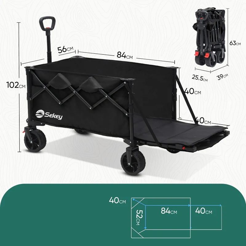 Faltbarer Handwagen 120 kg Traglast – Kompakter Bollerwagen mit verlängerbarem Griff (bis 124 cm), ideal für Outdoor & Transport