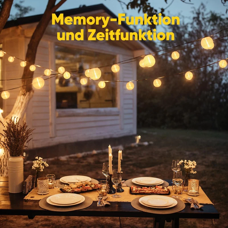 Salcar LED Lichterkette Außen mit Lampions – Warmweiß, Wetterfest, Timer & 8 Modi, Strombetrieben für Garten, Terrasse, Balkon & Hof