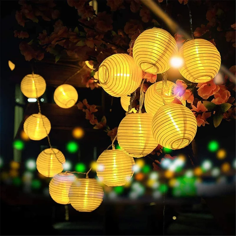 Salcar LED Lichterkette Außen mit Lampions – Warmweiß, Wetterfest, Timer & 8 Modi, Strombetrieben für Garten, Terrasse, Balkon & Hof