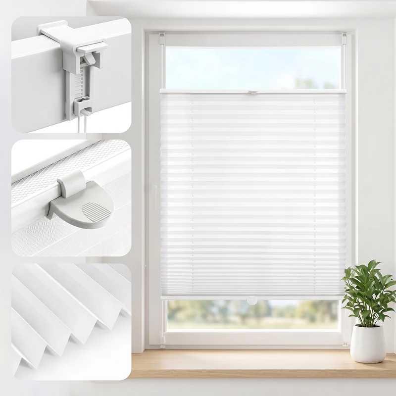Salcar Plissee ohne Bohren Weiß – Klemmfix Faltrollo lichtdurchlässig & blickdicht, stufenlos verstellbar mit Aluminium-Schienen für Fenster & Türen