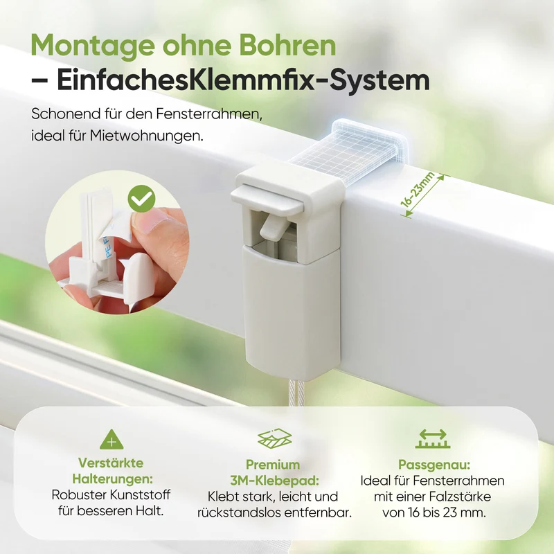 Salcar Plissee ohne Bohren Weiß – Klemmfix Faltrollo lichtdurchlässig & blickdicht, stufenlos verstellbar mit Aluminium-Schienen für Fenster & Türen