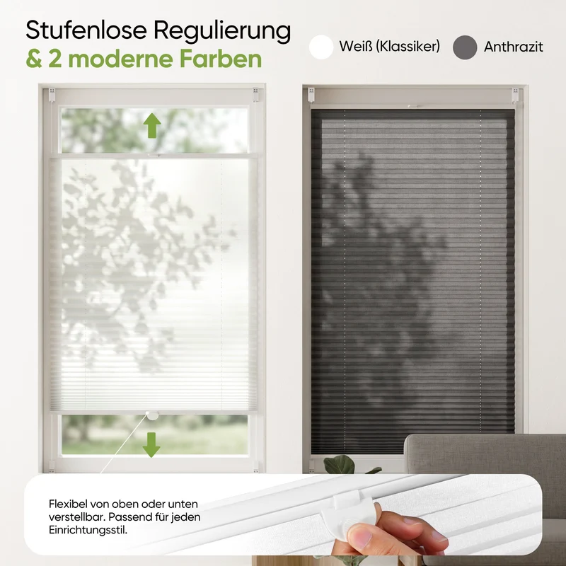 Salcar Plissee ohne Bohren Weiß – Klemmfix Faltrollo lichtdurchlässig & blickdicht, stufenlos verstellbar mit Aluminium-Schienen für Fenster & Türen