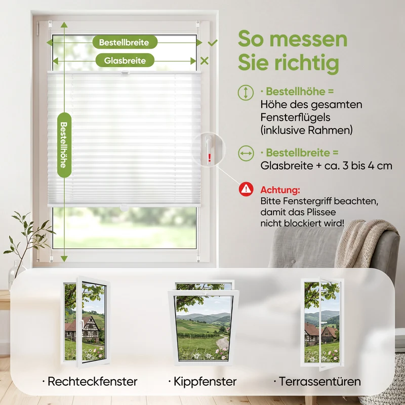 Salcar Plissee ohne Bohren Weiß – Klemmfix Faltrollo lichtdurchlässig & blickdicht, stufenlos verstellbar mit Aluminium-Schienen für Fenster & Türen