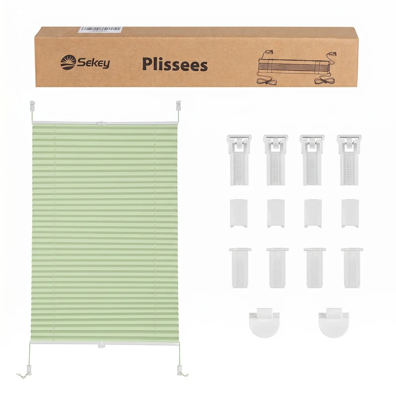 Sekey Plissee ohne Bohren Grün – Klemmfix Faltrollo blickdicht, Lichtschutz Plissee für Fenster & Tür mit Klemmträger