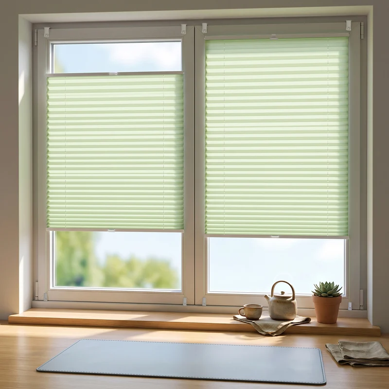 Sekey Plissee ohne Bohren Grün – Klemmfix Faltrollo blickdicht, Lichtschutz Plissee für Fenster & Tür mit Klemmträger