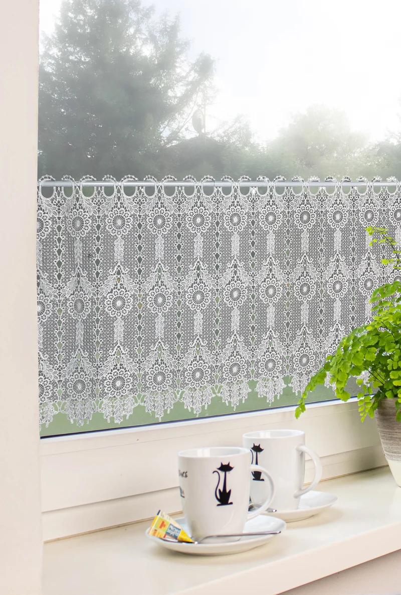 Scheibengardine Bistrogardine Macrame weiß HxB 48x140cm