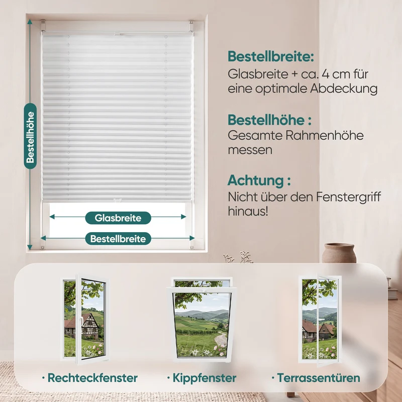 Sekey Plissee ohne Bohren Klemmfix – Lichtschutz & Sichtschutz für Fenster und Tür | Weiß