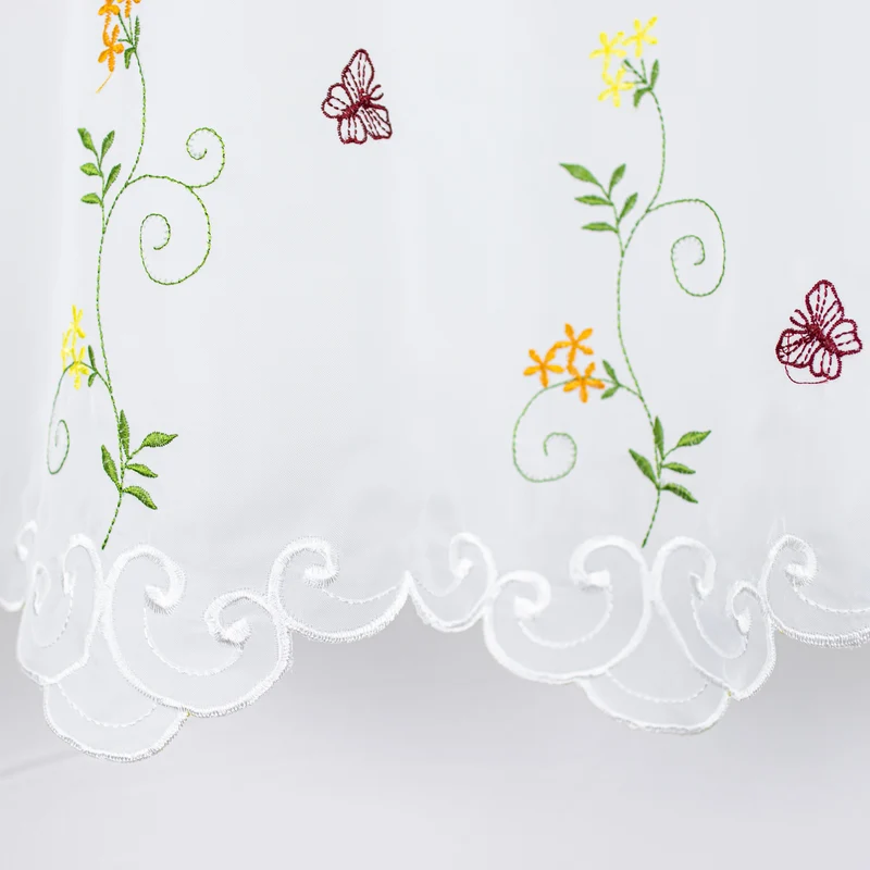Scheibengardine bestickt mit Schmetterling und Blumen HxB 48x140cm