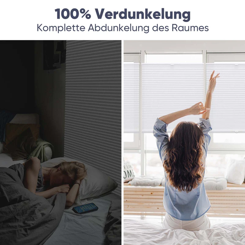 Sekey Plissee ohne Bohren Verdunkelungsplissee mit glatter, sichtlochfreier Vorderseite, flexibel von oben & unten verstellbar