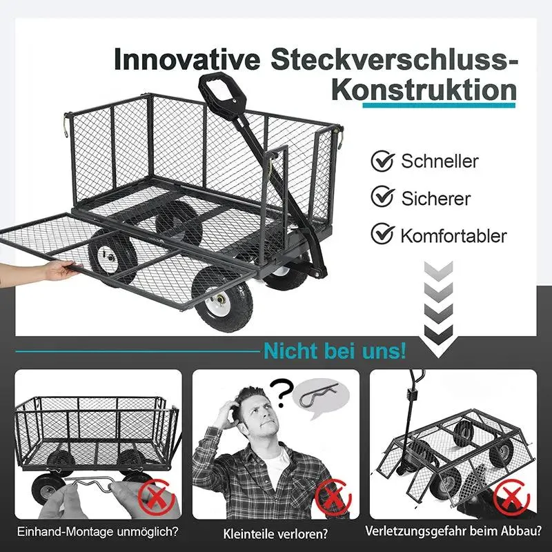 Sekey 200L / 500KG Gartenwagen mit abnehmbaren Seitenteilen und Gummiluftreifen