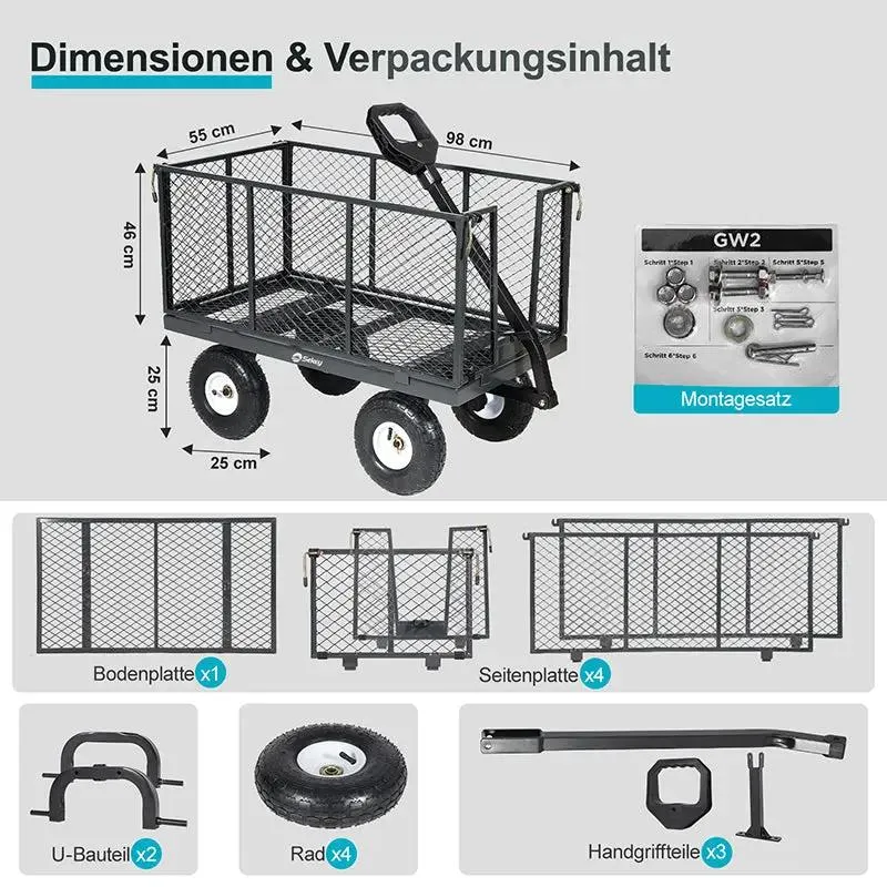 Sekey 200L / 500KG Gartenwagen mit abnehmbaren Seitenteilen und Gummiluftreifen