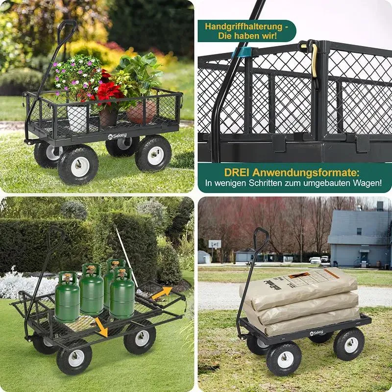 Sekey 100L / 300KG Gartenwagen mit abnehmbaren Seitenteilen und Gummiluftreifen