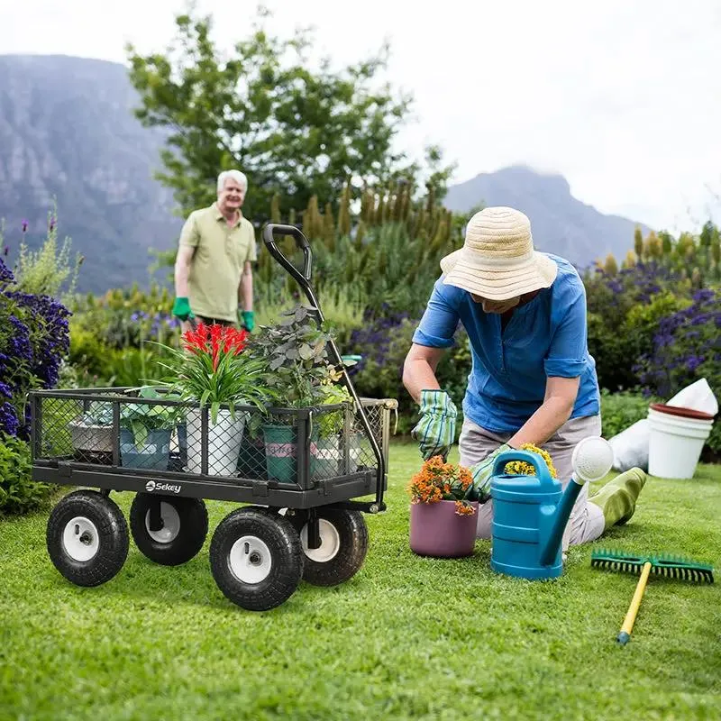Sekey 100L / 300KG Gartenwagen mit abnehmbaren Seitenteilen und Gummiluftreifen