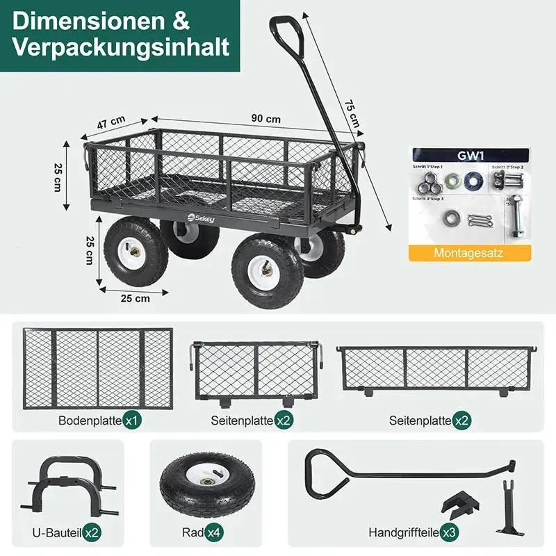 Sekey 100L / 300KG Gartenwagen mit abnehmbaren Seitenteilen und Gummiluftreifen