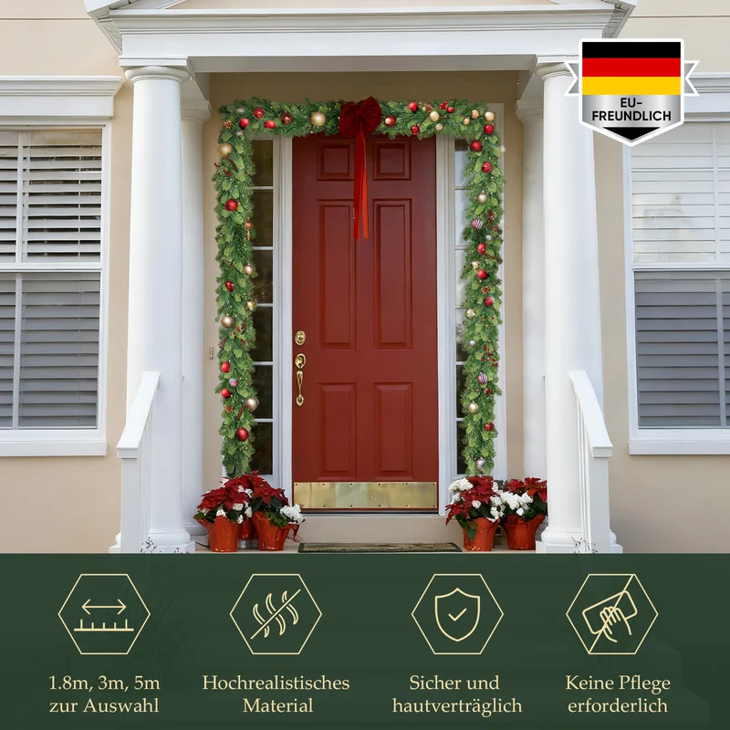 Salcar Künstliche Weihnachtsgirlande aus PE & PVC, 1.8m/3m/5m – Realistische, Biegsame & Wiederverwendbare Tannengirlande für Tür, Fenster, Balkon & Treppengeländer