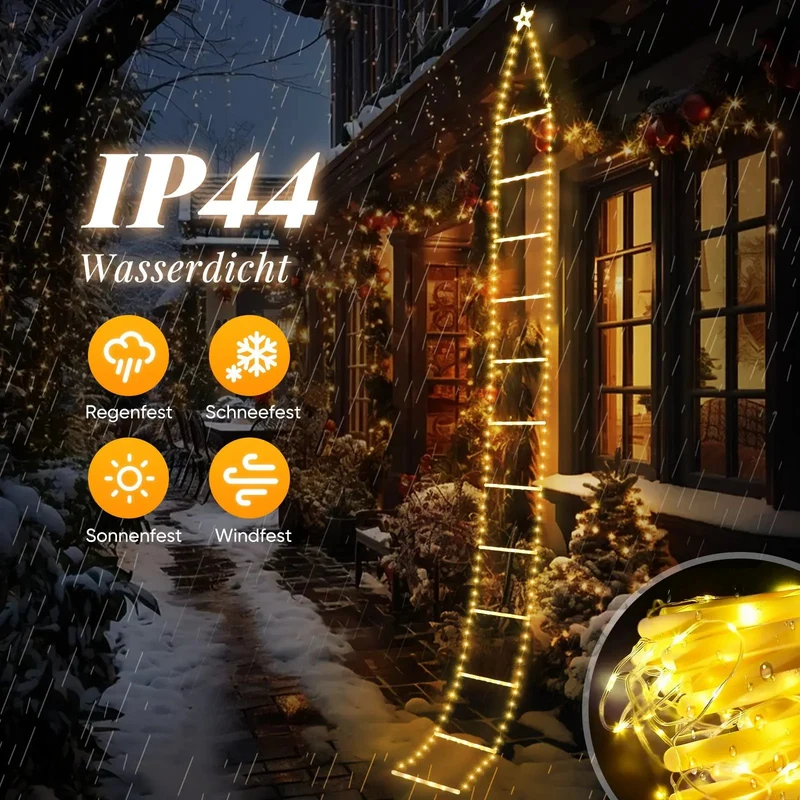 Salcar 3 m LED Leiter Lichterkette Außen, Warmweiß Weihnachtsbeleuchtung mit 8 Modi, Timer & Speicher, Wasserdicht Deko für Garten, Balkon, Tür & Treppe